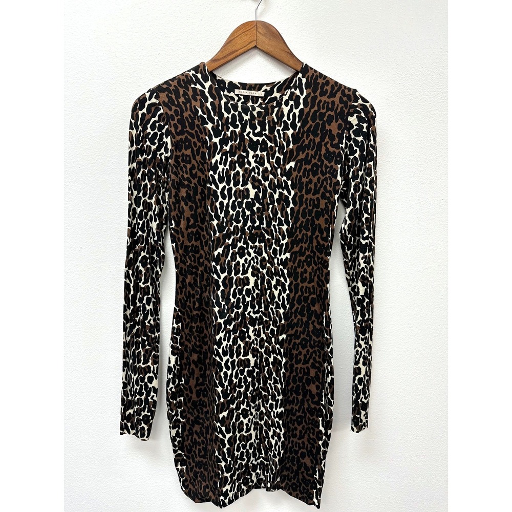 Nadia Tarr Animal‎ Print Stretch Jersey Long Sleeve Midi Dress L
